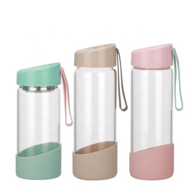 PBA Free eco glass weter bottle recycled borosilicate glass water bottle with silicone 