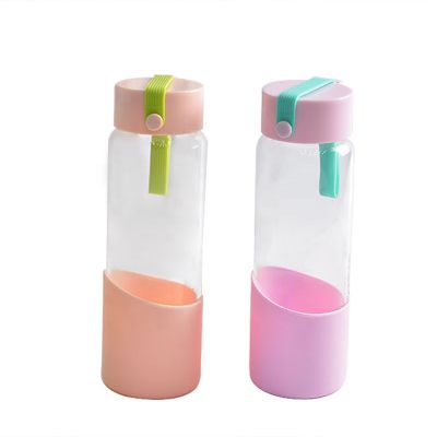 Wholesale custom silicone sleeve borosilicate glass water sports bottle 