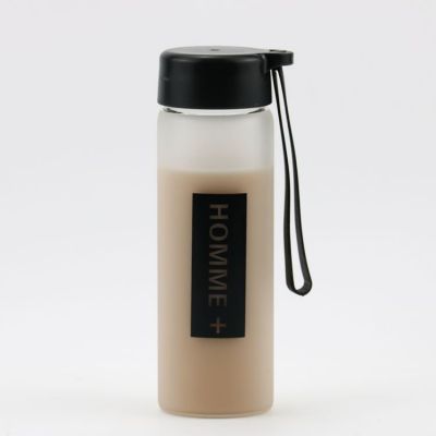 wholesale Sport Shaker White Frosted Drinking Bottle 350ml Borosilicate Glass Water Bottle 