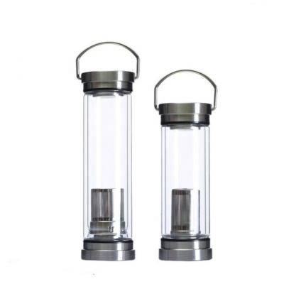 easy cleaning portable double wall glass tea infuser bottle with rope 