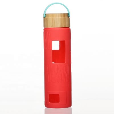 portable heat resistant food grade borosilicate glass water bottle with handle 