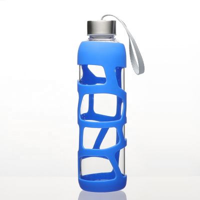 550ml 18oz sports cheap glass water bottle with silicone sleeve 