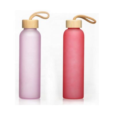550ml Colored Spray Paint Frosted Sport Glass Water Bottle with Bamboo Cap