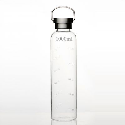 1000ml Sports Fashionable Empty Motivational Glass Water Bottle With Measurement 