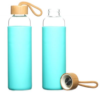 Borosilicate Glass Running Water Bottle with Colorful Silicone Sleeve 