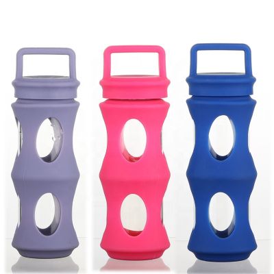 Portable unbreakable Glass Water Bottle with thickened Silicone Protective Sleeve 