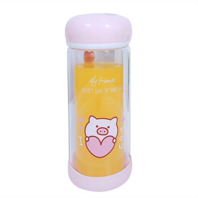 Double wall easy carry glass water cup bottle for child 