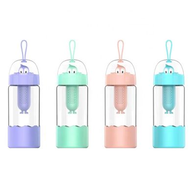 Cartoon big eyed boy makes tea glassehand in hand with rope casual boys and girls' children's water cup with tea leakag 
