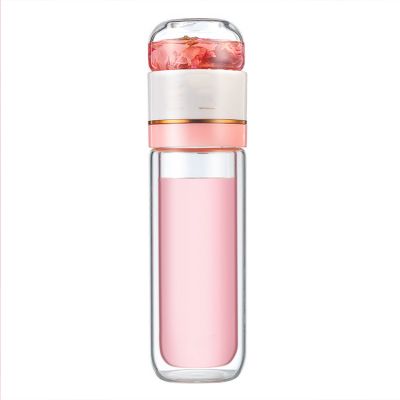 300ml large capacity easy carry pure colorful double layer tea water separation filter glass water cup 