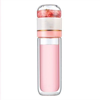 300ml large capacity easy carry pure colorful double layer tea water separation filter glass water cup 