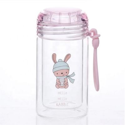 Small commodity cartoon children's double layer portable high borosilicate glass water bottle cup 