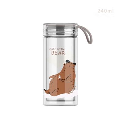 Crystal Double Layer Cartoon Lovely Animal High Borosilicate Carry On Male and Female students Gift Water Cup 