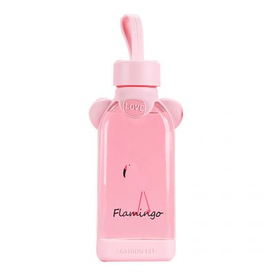 Customized logo square glass bottles with lid pink colors Schoolgirl portable cute glass bottle 