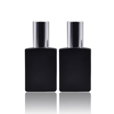 male 30ml empty black square perfume glass bottle with screw sprayer 