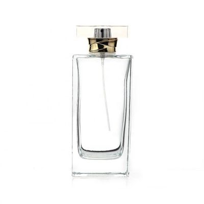 Luxury Clear Glass 120ml Rectangle Black Magnetic Cap Perfume Bottle With Crimp Neck Spray Pump 
