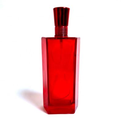 Unique Trapezoid Shape Red Piston Vintage Style 90ml Glass Perfume Bottle 