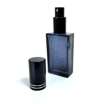 Emboss Surface Design Rectangular Empty Black 30ml Perfume Bottle Refillable With Atomizer 