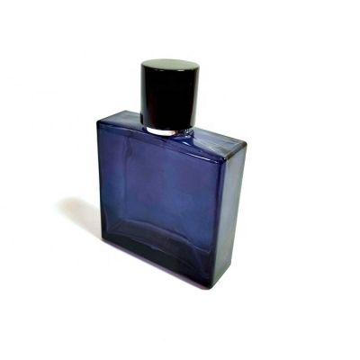 Custom Spray Dark Blue Colored 110ml Rectangular Glass OEM Perfume Bottle With Spray 