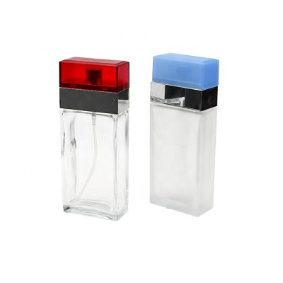 Wholesale Luxury Rectangle Transparent Perfume Bottle 110 ml With Blue/Red Cap 