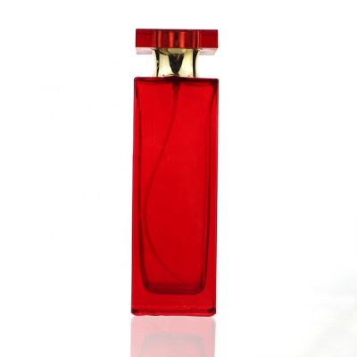 Luxury 100ml Square Glass Perfume Spray Bottle Colored In Red 