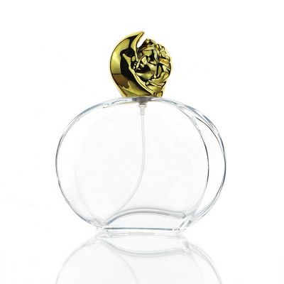 High Quality Flat Round Men Spray Empty 100ml Perfume Glass Bottle With Gold Tiger Head Cap 