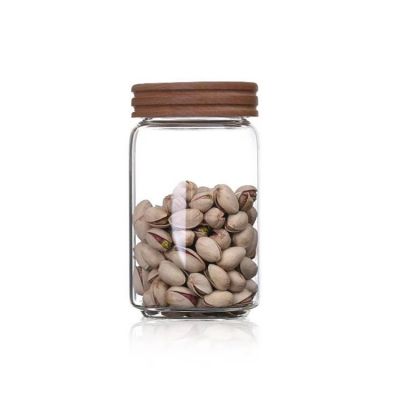 Wholesale Heat Resistant High Borosilicate Glass Storage Jar 800ml with Wooden Lid for Kitchen Use Custom Logo Handmade