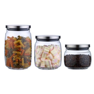 3 Pcs Kitchen Borosilicate Storage Glass Jar With Airtight Metal Lid 