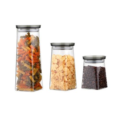 3 Pcs Borosiliciate Glass Apothecary Jar With Airtight Lid 