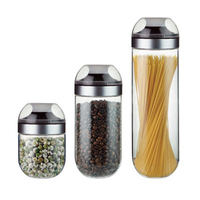 3 Pcs Borosilicate Glass Storage Bottles Set With Airtight Clear Lid And Stainless Steel Ring 
