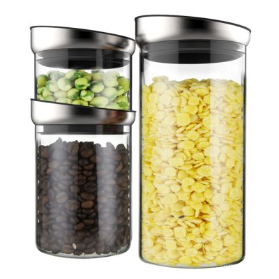 3 Pcs Kitchen Borosilicate Glass Canister Set With Stainless Steel Lid 