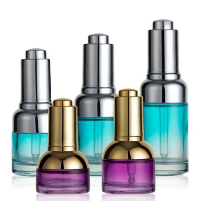 20ml 30ml 50ml Aluminum shoulder gradient blue Purple color dropper glass Essential oil Bottle with dropper plug