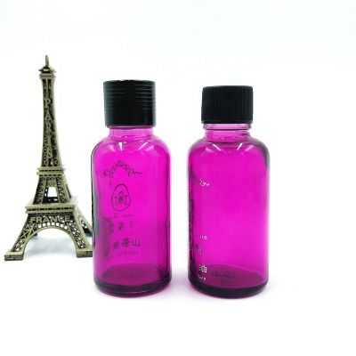 OEM/ODM Purple glass Bottle 30ml Essential Oil Bottle with black pump spray-head