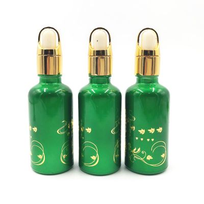 50ML Green Glass Electroplating Bottle with Dropper for Essential Oil Packaging