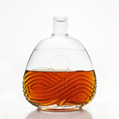 Engrave cork top special Finish High-Level White Empty Round Shape Fancy wholesale Wine750ml liquor glass bottle