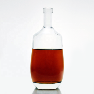 Unique Shape Oval Flat T Cork Round 500ml 700ml Vodka Plate Finish 0.75l 750ml Empty Liqueur Spirit Liquor Bottles for sale