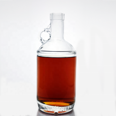 Unique Special Super White Clear Handle 750ml 75cl Whiskey Liquor Round 0.75l Vodka Custom Spirit Special Unique Glass Bottles 