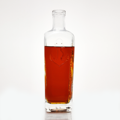 wholesale unique square shape cork top Emboss Deboss tequila Gin liquor alcohol clear 700ml bottles spirit 