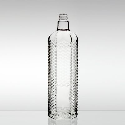 bespoke Engrave empty round square shape clear thick base clear empty liquor Gin extra alcohol drink 1L glass bottle 
