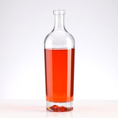 500ml Unique Round Thick base Gin Embossed Logo Vodka Bottle 700ml Liquor bottle Custom Liqueur Glass Bottles 750ml 