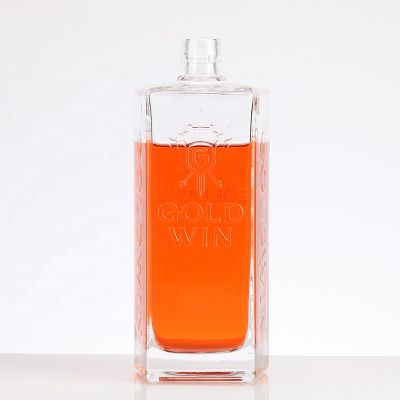 Wholesale customized embossed glass bottles 500ml for gin Whisky 