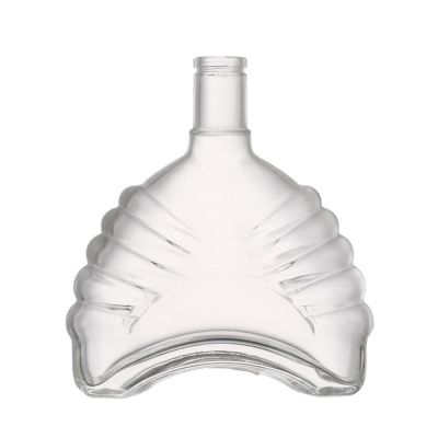 Custom design unique flat shape 700 ml wine glass liquor bottle with stopper 