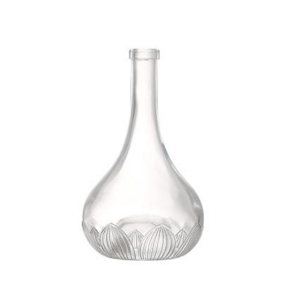 Custom high quality 500 ml transparent liquor vodka long neck glass bottle with stopper 