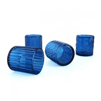 wholesale machine made press glass candle holder votive blue candle vessel 200ml 