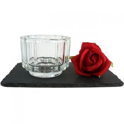 Heat-resistant thick glass candle tumbler clear ribbed votive candle jars in bulk 230ml
