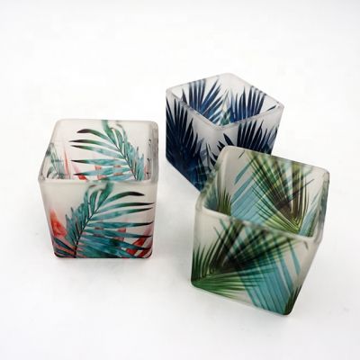 6x6cm various translucent square tropical rainforest glass candle jar 
