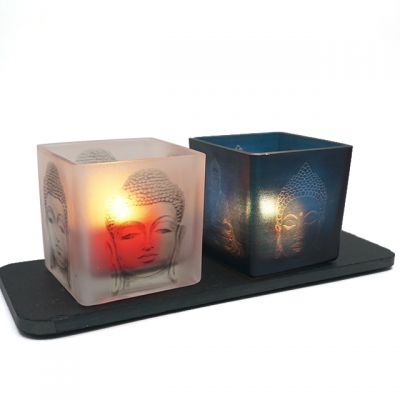 8x8cm square religious belief matte glass buddha candle container 