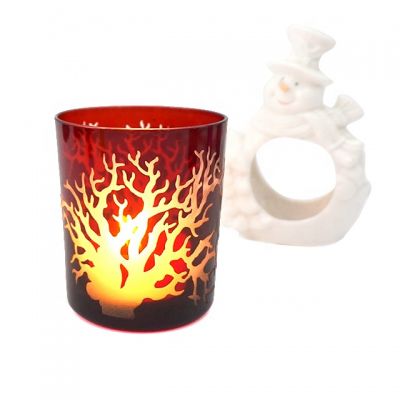 2019 hot sale overlay 10oz copper red glass candle jar with custom sandblasted logo