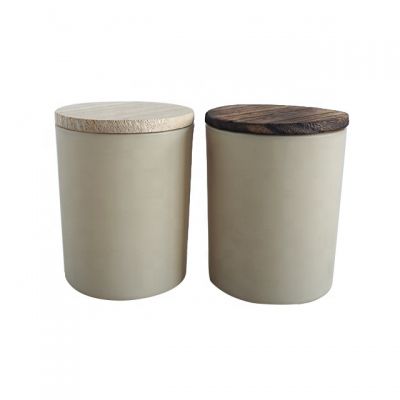 2020 fashion glass cylinder votive matte cream color glass candle jars with wooden lids