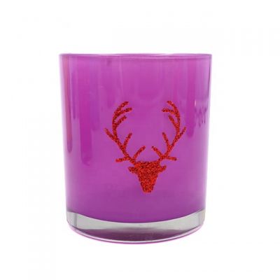 simple design purple votive glass cylinder candle holder with decal logo