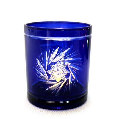 hand cut 10oz recycled cobalt blue glass candlestick holder